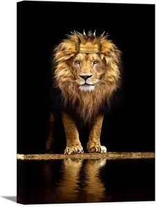 Lion Animal Canvas Print Wall Art Honorable and confident With Crown Black and Gold Framed and Stretched Pictures for Living Room Bedroom Home Office Wall Decor Artwork,Bedroom Decor for Men Gift Decoration Poster Painting Ornaments unframed canvas poster