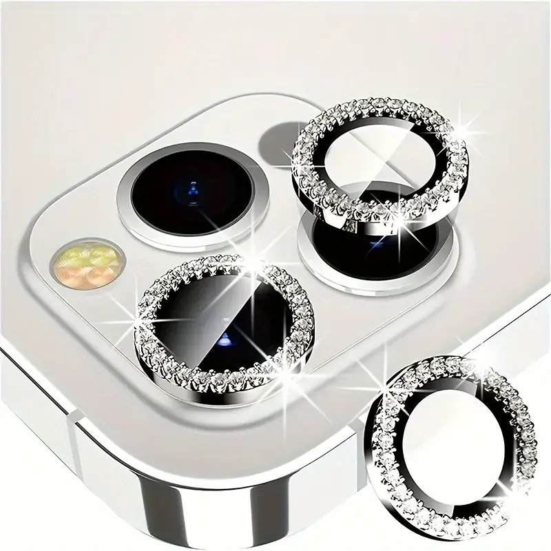 Diamond-Embedded Crystal Camera Lens Protector foriPhone 17/16 Pro Max/16 Plus/16E/15/14/13 - Ultra HD, Bling 9H Tempered Glass Camera Cover Screen Protector Metal Ring Decoration Accessories Stylish Smartphone Accessory (Does Not Affect NightPhotography)