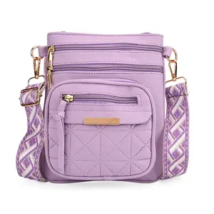 Shop LC Purple Multiple Pockets Faux Leather Crossbody Bag with Shoulder Strap