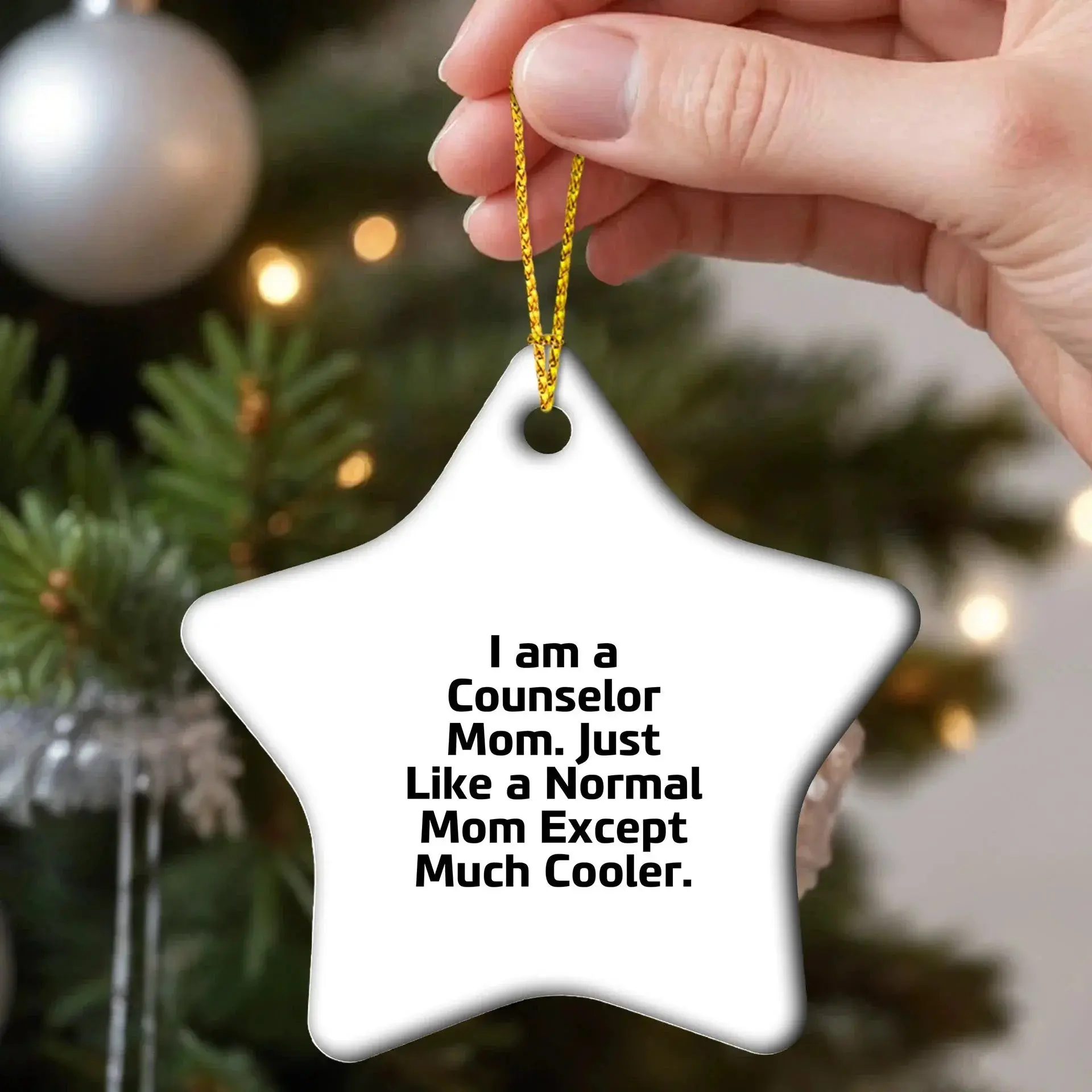Counselor Mom Gifts, Star Ornament for Counselor Christmas, Funny Quote: 'I Am A Counselor Mom. Just Like A Normal Mom Except Much Cooler.' Gifts from Mom to Counselor, Gifts for Counselor
