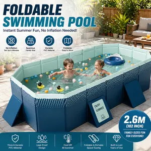 Foldable non-inflatable swimming pool 2.6m (102inch) large PVC swimming pool, suitable for patio, garden, and beach settings, perfect for summer cooling, no need for inflation, easy to install, durable hard plastic water storage pool