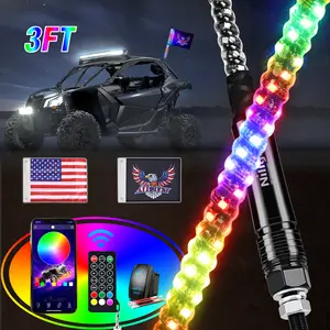 Nilight RGB Whip Light 1PC 3FT Lighted Antenna Whips with Remote & App Control DIY Chasing Patterns Brake Reverse Lights for ATV UTV Polaris RZR Can-am Dune Buggy Pickup Trucks Jeep