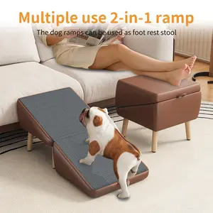 Dog Stairs for Small Dogs and Cats, Dog Ramp for Couch and Bed, Foldable 2-in-1 Wooden Pet Steps for Puppy, Split Ottoman Design