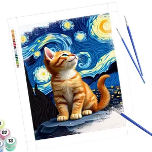 Cat Digital Painting Kit for Adults, DIY Paint by Numbers Art Set, Starry Sky Design, Perfect Handmade Gift & Home Wall Decoration