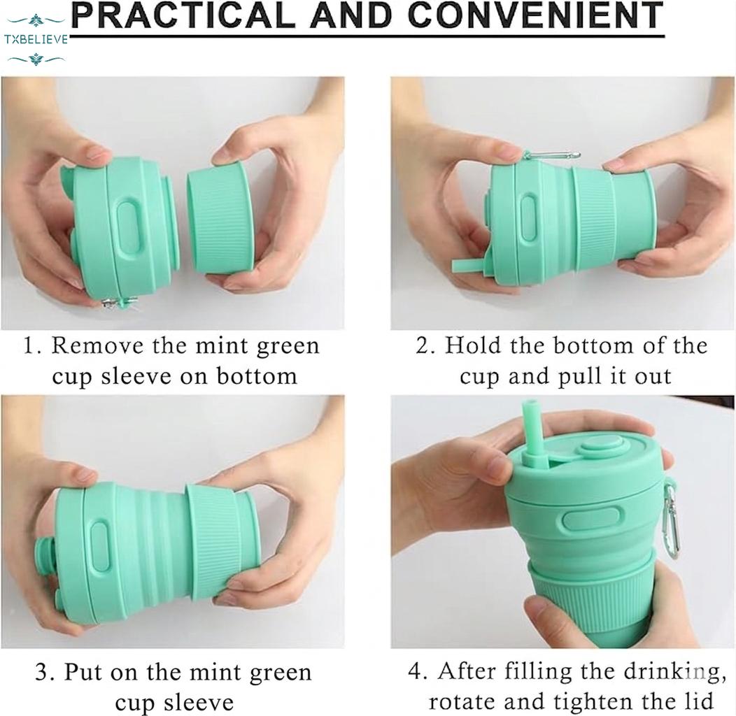 Silicone Coffee Mug Collapsible Cups for Camping Folding Travel with Straw Reusable Portable Drinking Cups Outdoor Hiking 450ml (Green-450ml, 1) Silicone Coffee Mug Collapsible Cups for Camping Folding Travel with Straw Reusable Portable Drinking Cups Outdoor Hiking 450ml (Green-450ml, 1)