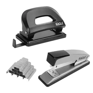 Stapler and Hole Punch Stationery Set, with 1,000 Staples, Desktop Manual Binding Supplies, Fit Loose-leaf  Paper Punching, Document Organization, for Teaching and Office