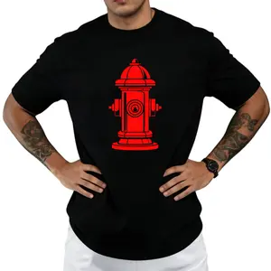 Pure Cotton Firefighter T-Shirt – Unisex Fit with Iconic Red Fire Hydrant Graphic