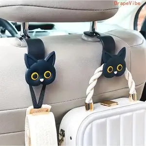 2 Pcs 3D Cartoon Cat Headrest Hooks Universal Car Storage Hanger For Handbag Purse Coat Organizer Interior Accessory