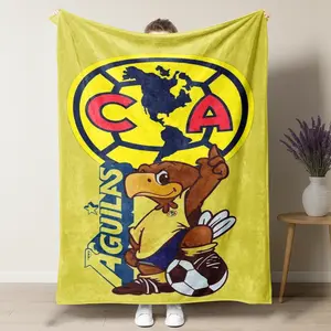 A - Águilas Blanket – Vibrant Cartoon Design Featuring the Iconic Eagle Mascot & Team Crest, Perfect for Mexican Soccer Fans, Ideal for Cozy Bedroom & Game Room Decor