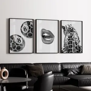 3 Piece Cheetah Wall Art | Cheetah Poster | Dopamine Decor | Black and White Luxury Fashion Poster | Hypebeast Decor, 8 Ball Print CPS1 #101