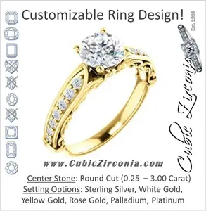 Cubic Zirconia Engagement Ring- The Martha (Customizable Round Cut Setting with Pavé Three-sided Band and Peekaboos)