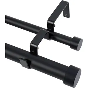 Black Double Curtain Rod, 1 Inch Dual Curtain Rods for Windows 36 to 72 Inch, Heavy Duty Adjustable Telescopic Spliced Window Treatment Rods Set for Living Room Farmhouse