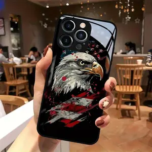 Eagle on National Flag Background HD Tempered Glass Phone Case, suitable for iPhone 17 16 15 14 13 12 11 pro max, high-end protective case, fashionable and trendy, safe and anti-drop