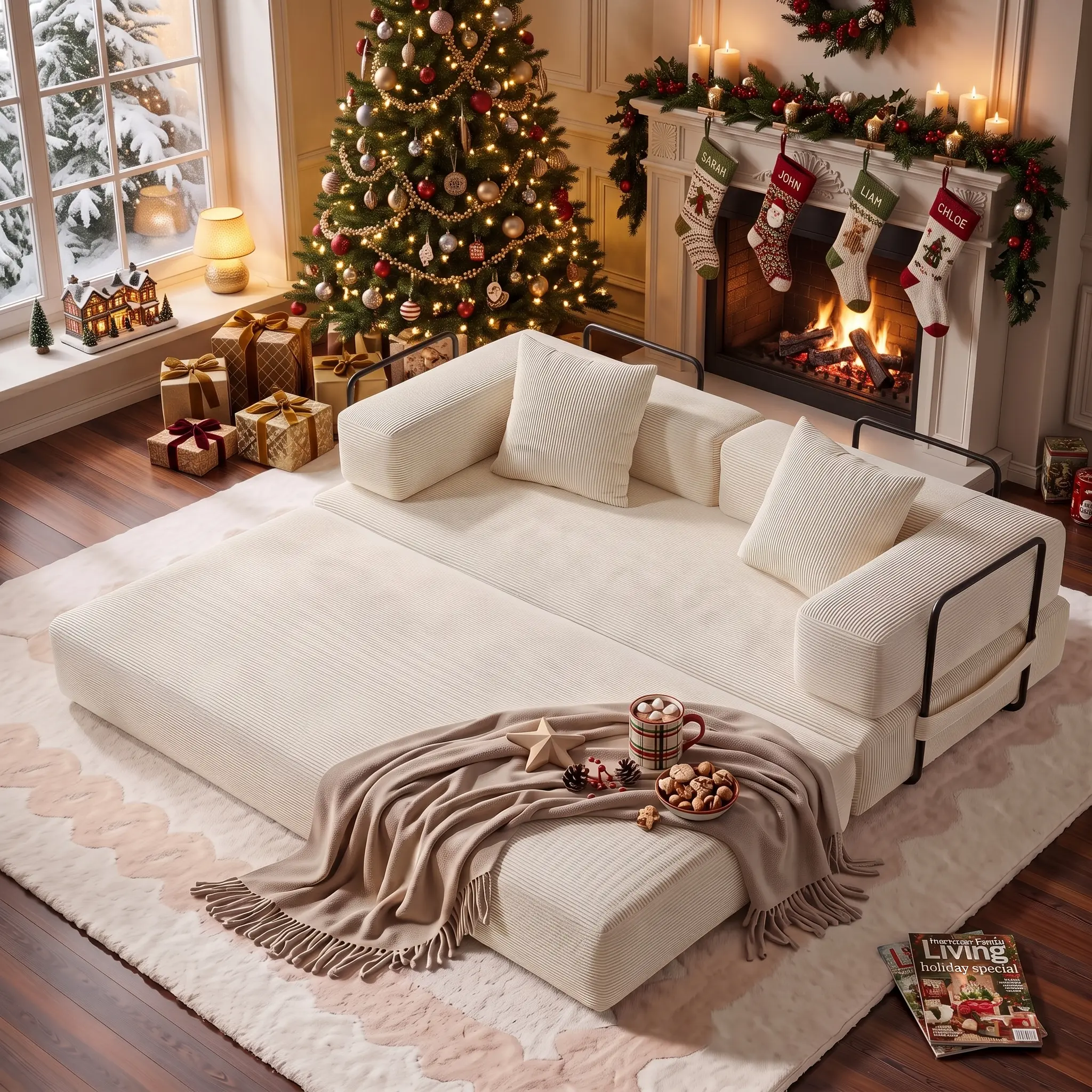 78-Inch 5-in-1 Boneless Floor Sofa Bed, Modular Lounge Sofa with Fold-Out Design & Pull-Out Bed, Converts Easily Loveseat Sleeper with Premium Sponge Padding for Living Room Bedroom (White) Indoor Sofa Indoor Seating Couch