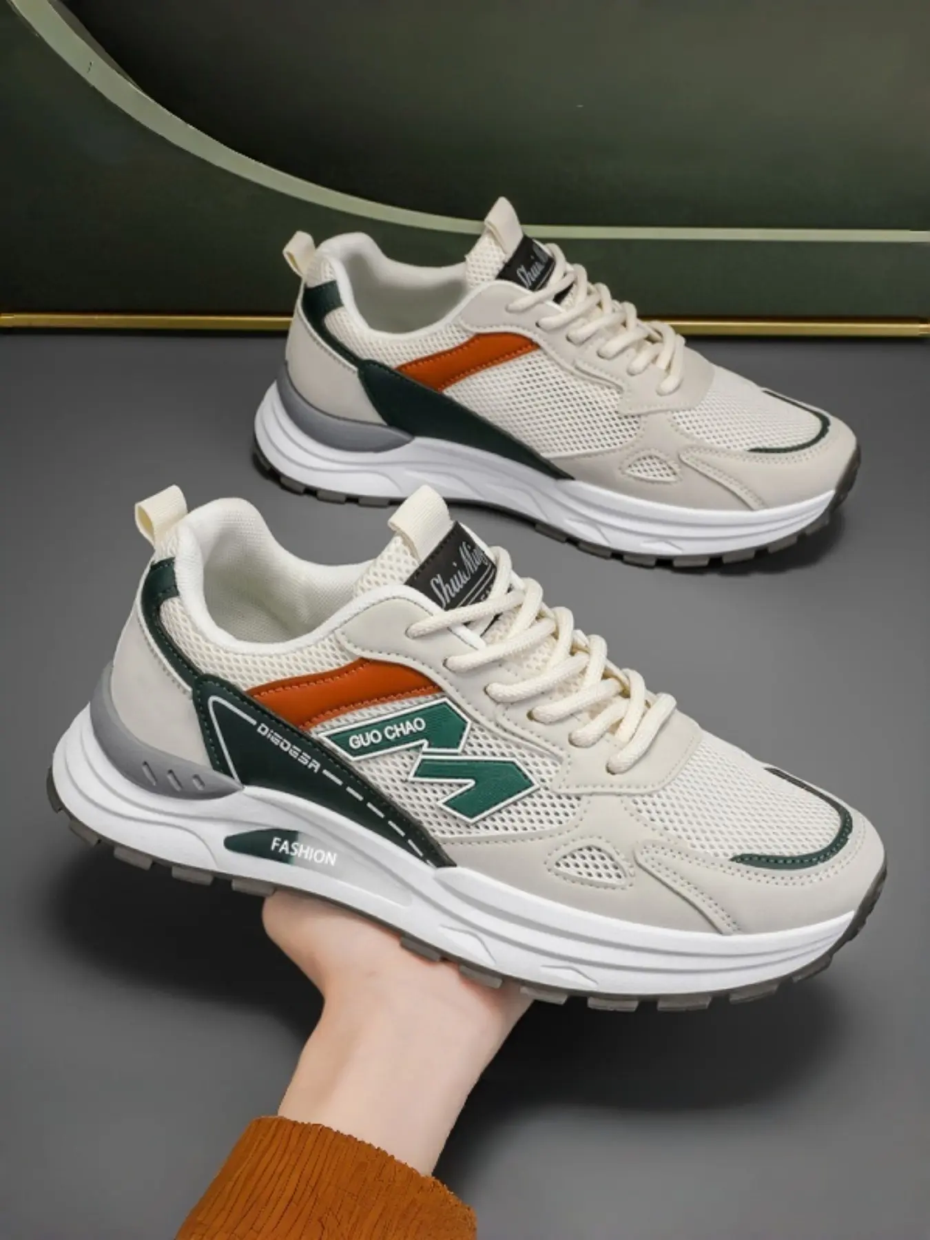 Men's Breathable Mesh Dad Shoes, Anti-Slip Sporty Sneakers, Thick Sole Casual Footwear for Outdoor Walking Travel, Thick Soled Sneakers