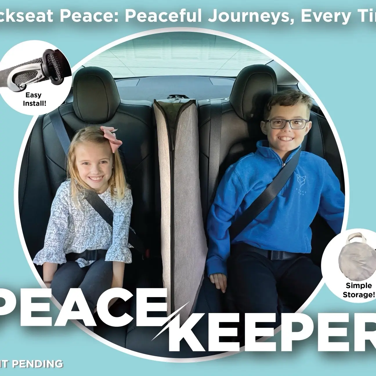 Peace Keeper- kids seat divider for the back seat, easy to install, soft and sturdy, convenient storage