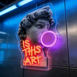 Is This Art Neon Sign, 5v USB LED Decor for Room, Trendy Greek Statue Bubble Gum Wall Light, Aesthetic Home Decor Gifts