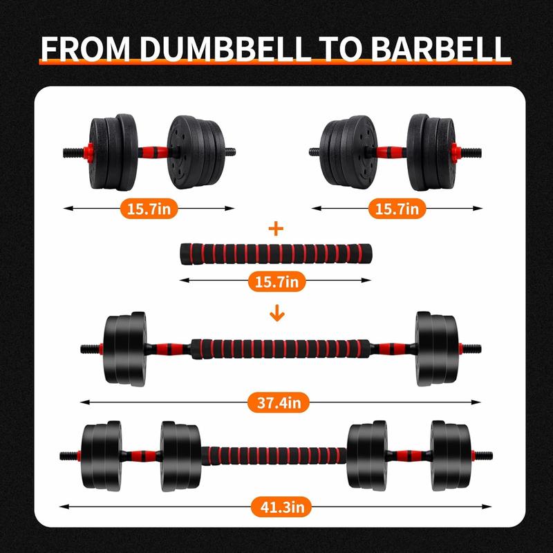 44lbs Adjustable 2-in-1 Dumbbell Convertible Barbell & Dumbbell Quick-Change Weight System Ideal for Fitness Home Gym