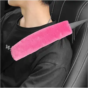 2PCS Car Seat Belt Cover Pad, Soft Auto Seatbelt Protector for a More Comfortable Driving, Fluffy Plush Seatbelt Shoulder Pad for All Vehicles and Backpack, Car Accessories (Pink)