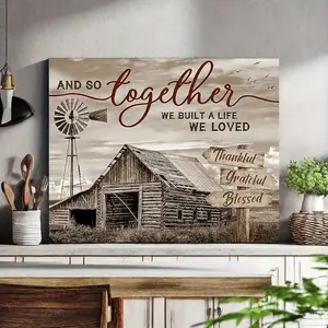 2D Flat, Farmhouse Barn Wall Art, Rural Old Picture Decoration, Rural Windmill Canvas Painting, Interesting Creative Wall Decoration, Home Bedroom Kitchen Living Room Bathroom, Hotel Cafe Office Bathroom Room Artwork Canvas Wall Art Poster