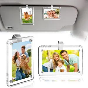 Valentine's Gift-Car Picture Holder for Sun Visor – Magnetic 2.36"x3.5" Car Visor Photo Clip, Horizontal & Vertical Photo Display, Wallet-Size Clear Acrylic Car Picture Frame Perfect for Polaroid Go and Instax Mini