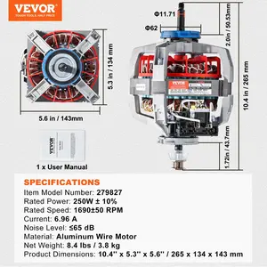 VEVOR 279827 Dryer Motor, Compatible with Kenmore, Whirlpool, KitchenAid, Roper Dryer, Replaces 279827, AP3094245, 26000299992, 336351, 3388209, 4319349, 660199, 786067, 8066206, W10194250, W10448892