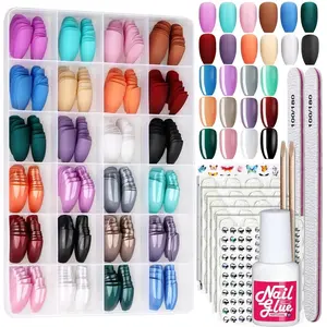 24 Pack 576 PCS Press On Nails Medium Length Coffin Glue On Nails, Coffin Shape Press On Nails Set, Coffin Matte Press On Nails Glossy Press On Coffin Nail