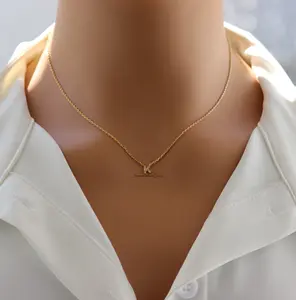 18K Gold Plated Dainty Mini Rhinestone Initial "K" Pendant Necklace – Personalized Letter Jewelry for Women