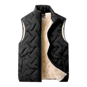 Menswear Sleeveless Fleece-Lined Polyester Gilet - Men's Autumn Winter Warm Round Neck, Plain, Regular Fit, Zippered, Easy-Care Casual Medium Beige & Black Outdoor Waistcoat Top