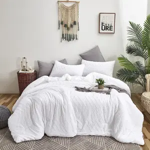 Jacquard White Comforter Boho Sets White Tufted Comforters Sets King for Women Men Teens Plain White Farmhouse Quilts