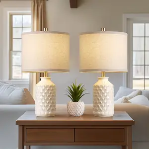 Timeless white vibes  21” carved ceramic lamps (Set of 2) for cozy spaces