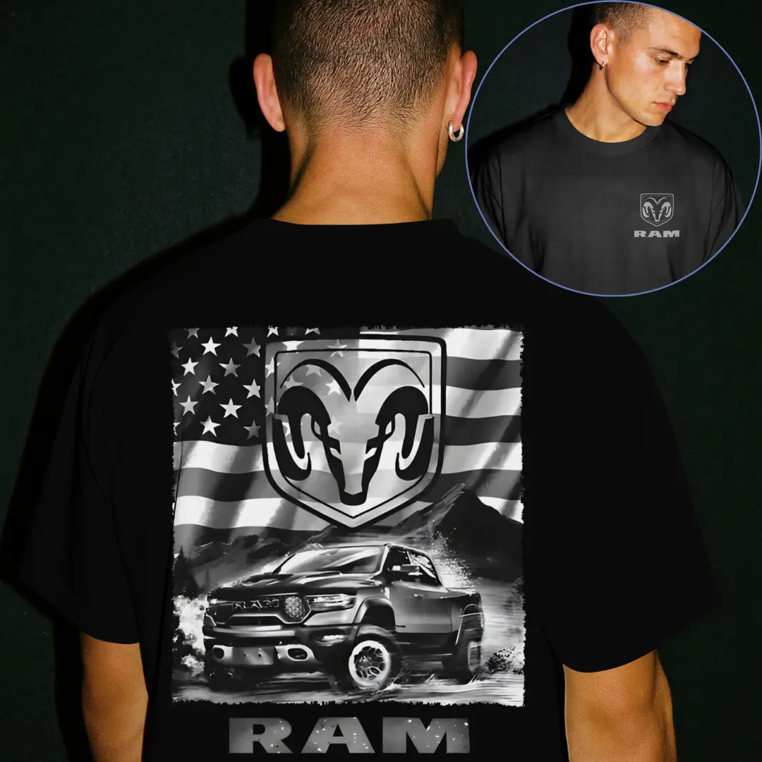 Dodge Ram Truck America Flag T-shirt Sweatshirt Hoodie 2 Sided Gift for Car Lovers Shirt