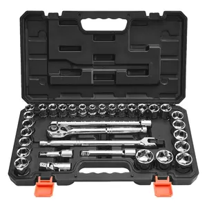 VEVOR Socket Set, 33 Pieces, 1/2 inch Drive Socket and Ratchet Set, SAE and Metric, Mechanic Tool Kit with Ratchet Wrench, Extension Bar and Storage Case, CR-V Alloy Steel, for Automotive Repair
