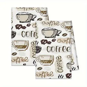 2pcs Polyester Kitchen Towels - Coffee-Themed Ideal for Spring/ Summer Home Decor, Cooking, Baking - Hand Wash Only, Dish Towels for Kitchen Set for Bathroom, Gym, Hotel, Spa Bathroom Hand Towels Gifts for Women and Men