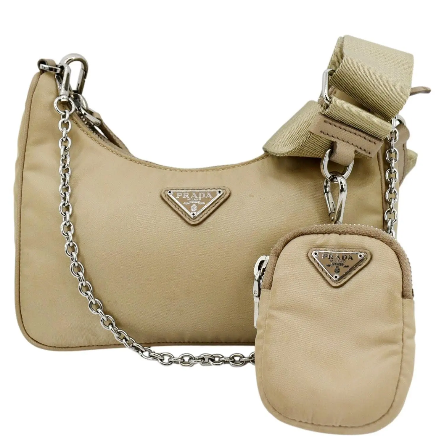 Pre-owned PRADA Re-Nylon with Leather Shoulder Bags Re Edition 2005 Re Nylon Shoulder Bag Beige
