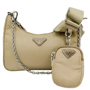 Pre-owned PRADA Re-Nylon with Leather Shoulder Bags Re Edition 2005 Re Nylon Shoulder Bag Beige