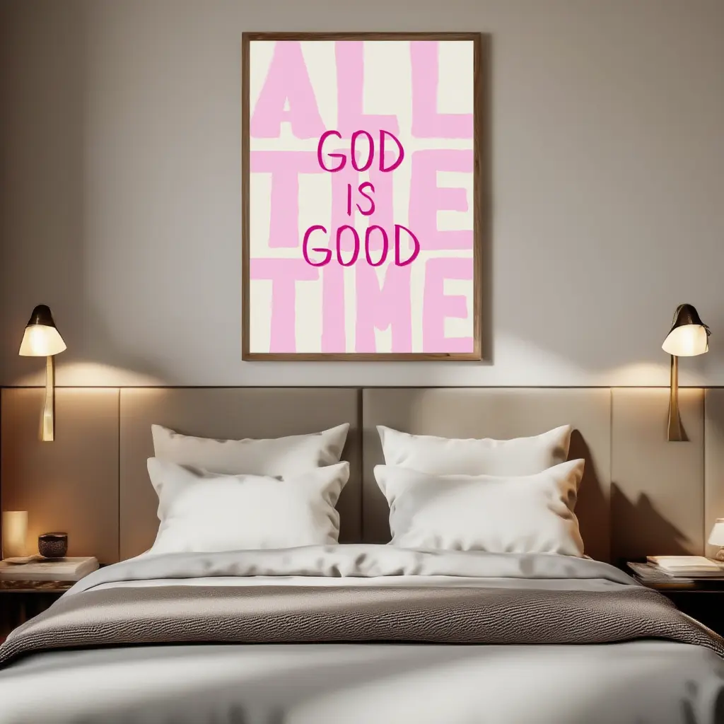 God Is Good Christian Wall Art Pink Scripture Print Modern Faith Home Decor
