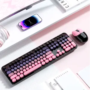 MOFii 1 Set Dual-Mode Keyboard and Mouse Combo, Blackberry Gradient Round Keycaps, Rechargeable, High-Appearance Office Keyboard Mouse for Girls, Universal for Laptop and Desktop, US Qwerty