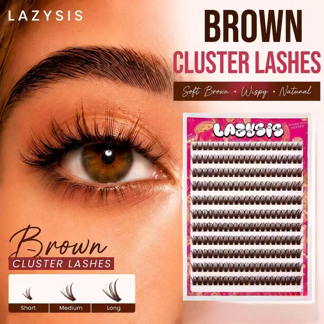40P| Lazysis Dark Brown  Natural  Cluster DIY  Extension 240PCs 8-18mm D Curl  Trendy Must-Have Waterproof Long-Lasting  Beginner Friendly Makeup For Girl Cosmetic lash natural-look hand made eyelash extension lashkit lash extension