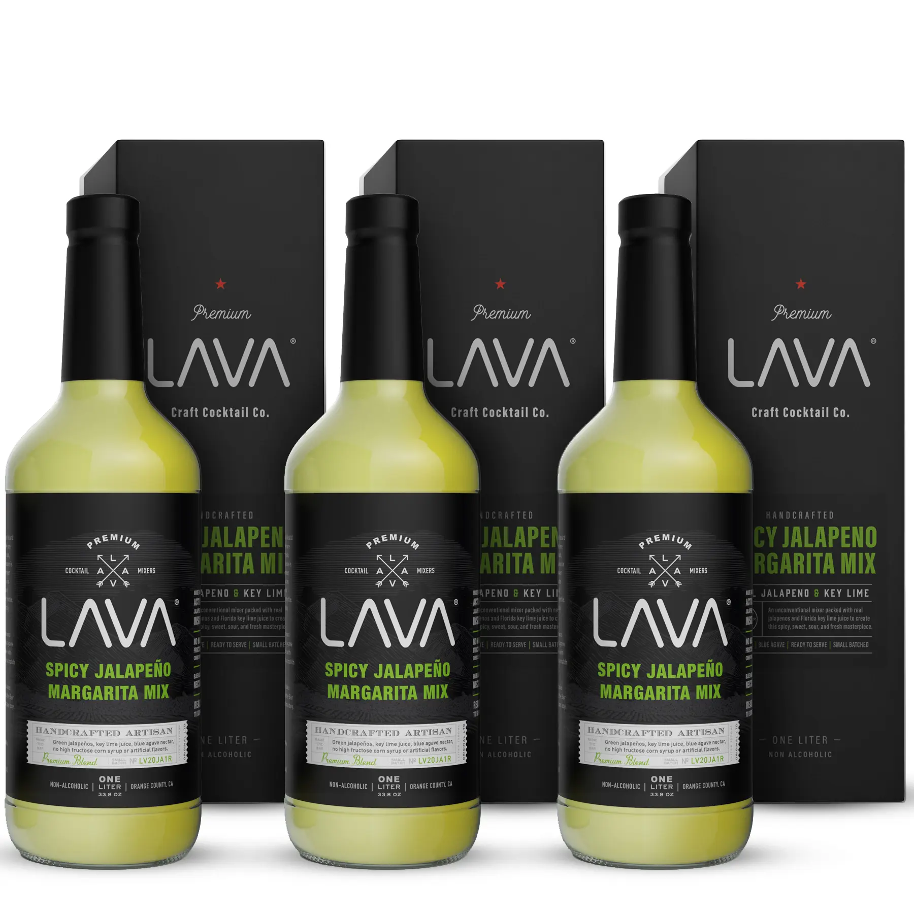 (3-Pack) LAVA Premium Spicy Jalapeno Margarita Mix, made with Real Jalapenos, Agave, Key Lime Juice, No Artificial Sweeteners, Lots of Flavor. 1-Liter (33.8oz)