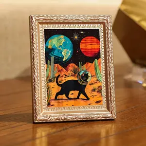 Space Cat Magnetic Fridge Magnet, Retro Sci-Fi Art, Desert Planet Decor, Decorative Magnet for Home, Gift for Cat & Astronomy Lovers