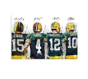 Jordan Love Aaron Rodgers Brett Favre Bart Starr Rugby Star Poster 1 Canvas Poster Wall Art Decor Print Picture Paintings for Living Room Bedroom Decoration