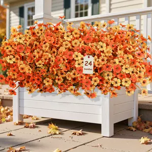 24 Bundles Fall Artificial Flowers – UV Resistant Eucalyptus & Violet Stems for Indoor & Outdoor Decoration, Perfect for Porch, Garden, and Home Decor