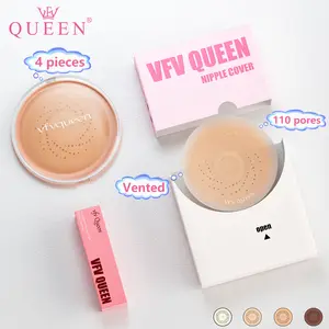VFVQUEEN 4-Piece Breathable Silicone Nipple Covers & Breast Pads 110 Breathable Holes Invisible & Leaves No Marks Reusable Multi-Color Women's Strapless All-Day Adhesion Comfortable Silicone Pads Includes Storage Board & Compact Storage Case