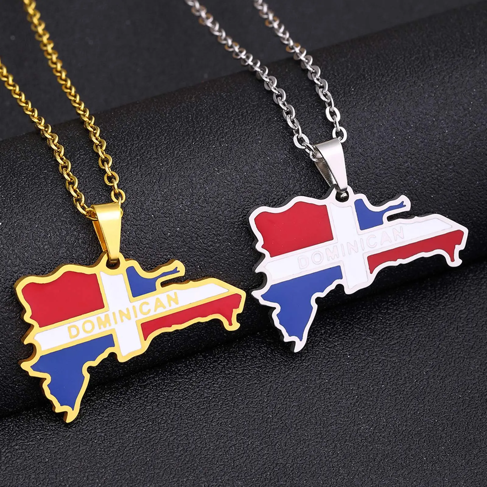 Dominican Republic map titanium steel pendant necklace men and women stainless steel couple accessories