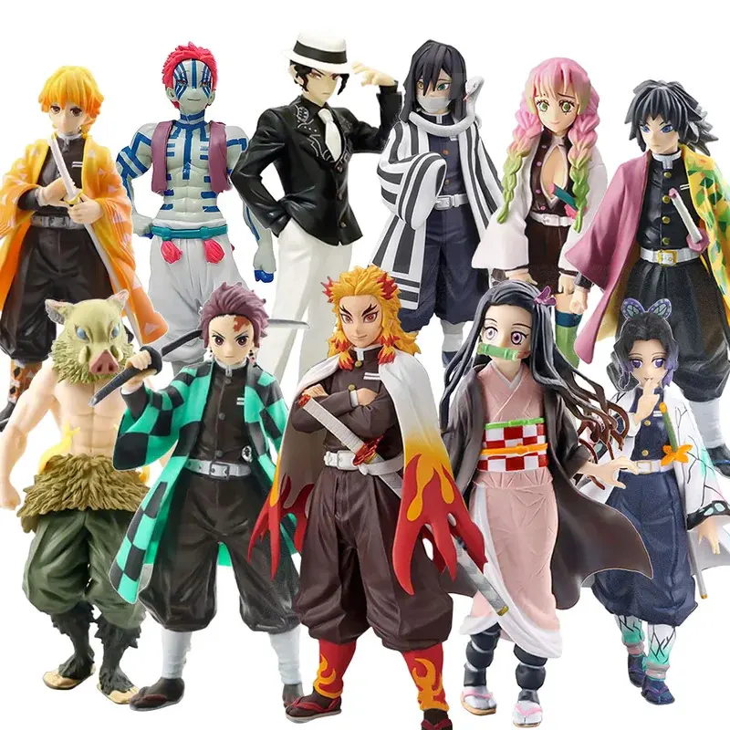 Anime Demon Slayer Kimetsu no Yaiba Action Figure Set - 14-16cm, 110-180g, Featuring Nezuko, Tanjirou, Mitsuri, Shinobu, Zenitsu, Kyoujurou, With Base, Car Decoration, Classic Novelty Toy Gift for Collectors