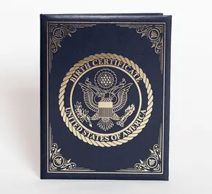 United States Birth Certificate Holder - Navy Blue Cover with Gold American Eagle Seal, Unisex Keepsake for Newborns & Parents