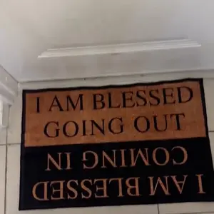 Funny Welcome Doormat - Blessed Coming & Going 23.7 in X 15.6 in Fabric Top with Anti-Slip Rubber Back for Entrance Way Indoor Use Durable Nonwoven Rubber Mat
