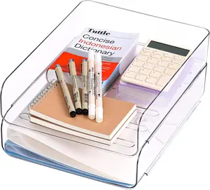 Set of 4 Clear PET Letter Trays for Office Organization and Storage, Stackable Desk Organizer for Papers, Notes, Pens, and Documents.