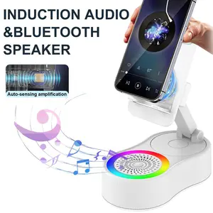 Adjustable Cell Phone Stand with Wireless Induction Bluetooth Speaker, HD Surround Sound for Home and Outdoors, Compatible with iPhone/Samsung Galaxy, 2026 Birthday Gifts for Men Women Dad Mom